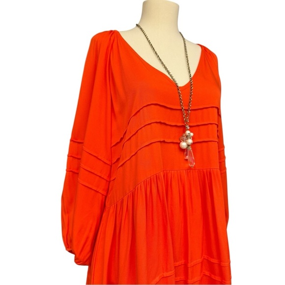 Shinestar Orange Babydoll Mini Dress M NWT Open Back Long Sleeve Boho Fall Style - Picture 5 of 11